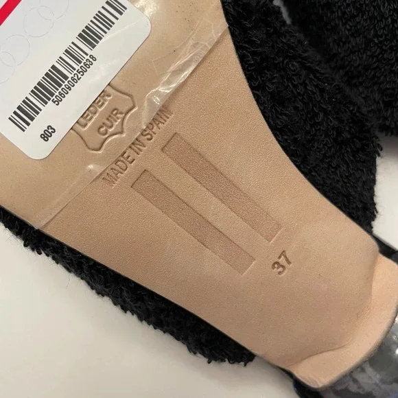 NWOB MIISTA London Wendy Black Towel Mule Sandals Size 37 Shoes Square Toe - Picture 8 of 11